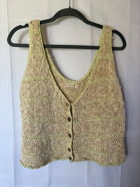 Promesa Cream and Lime Detail Vest w/ Wooden Buttons - Size L